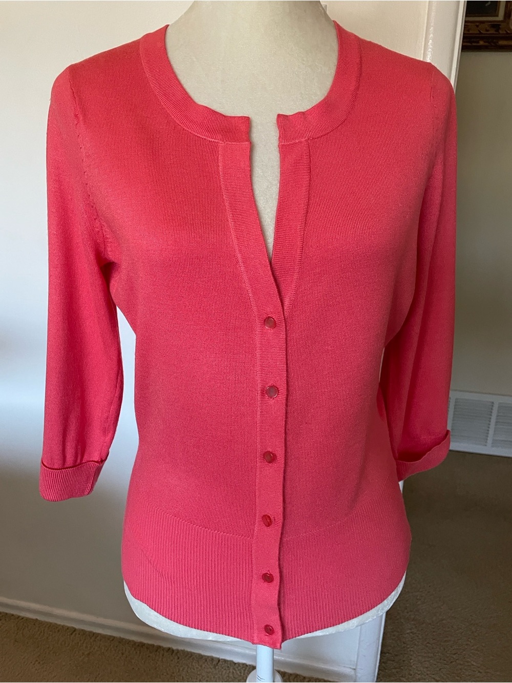 Coral Button-Front Knit Cardigan
